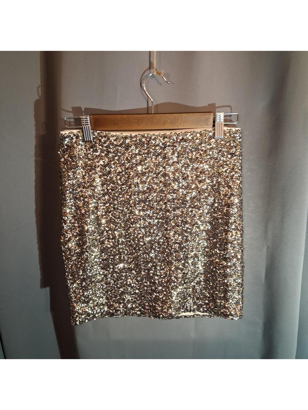 Decree Gold Tone Sequin Mini Skirt Size M